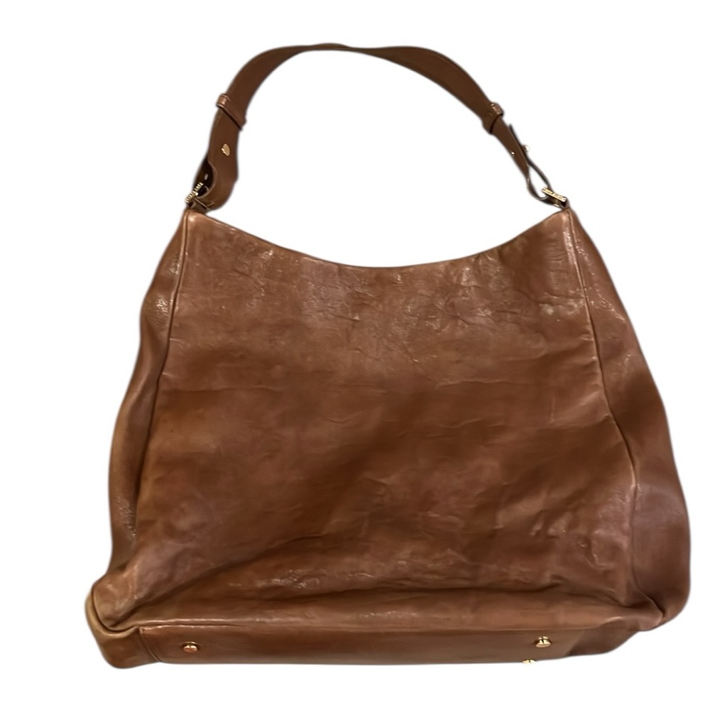 Tory Burch Cognac Brown Leather Hobo Handbag Shoulder Bag Classic Vintage - Picture 2 of 16